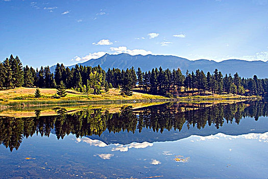山峦,反射,湖,休息区,不列颠哥伦比亚省,加拿大
