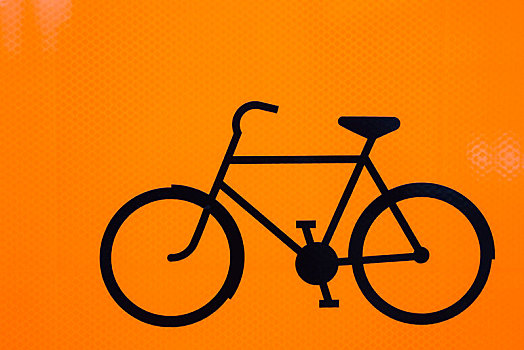 路标,象形图,黑色,自行车,橙色背景,斯德哥尔摩,瑞典,欧洲
