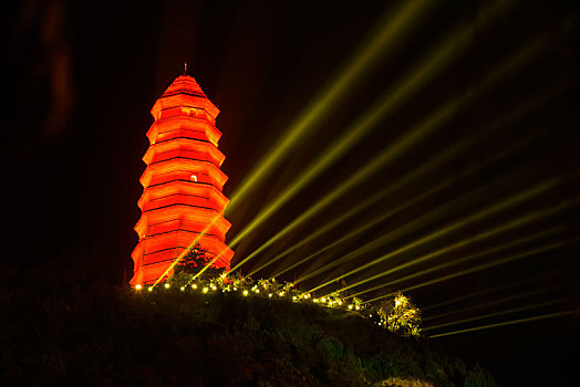 革命圣地,陕西延安宝塔夜景