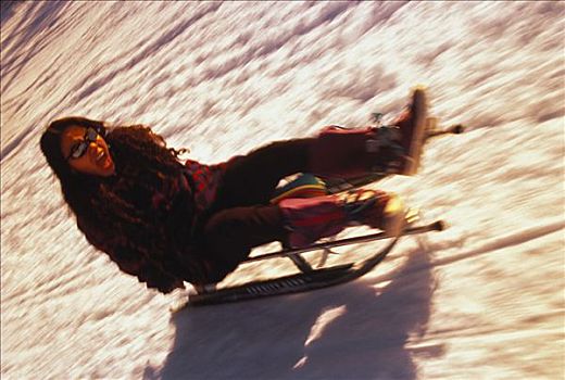 女孩,雪橇运动,落基山脉,艾伯塔省,加拿大