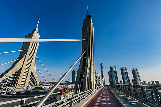 北京市通州区大运河外滩玉带河桥梁建筑风光