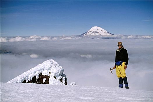 登山者,顶峰,山,背景,厄瓜多尔,南美