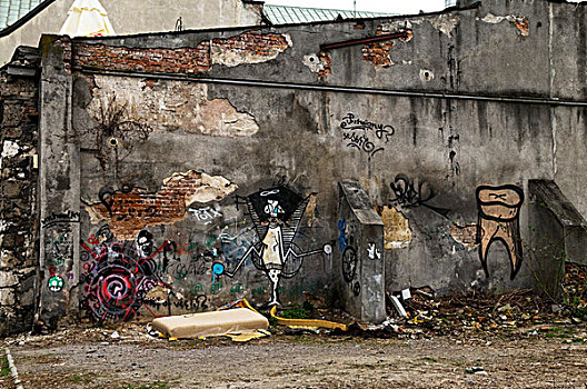 涂鸦,荒废,区域,犹太区,克拉科夫,波兰,欧洲