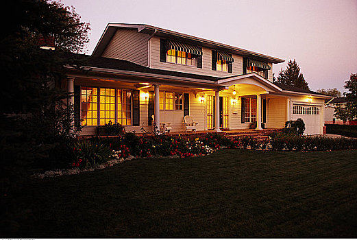 房子,亮灯,卡尔加里,艾伯塔省,加拿大