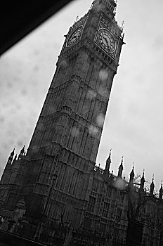 仰视,大本钟,风景,汽车玻璃,伦敦,英格兰,英国