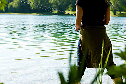 钓鱼,美女,夏天