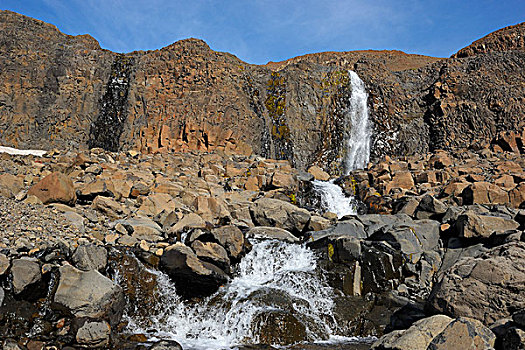 瀑布,罗马厅,峡湾,格陵兰东部,格陵兰