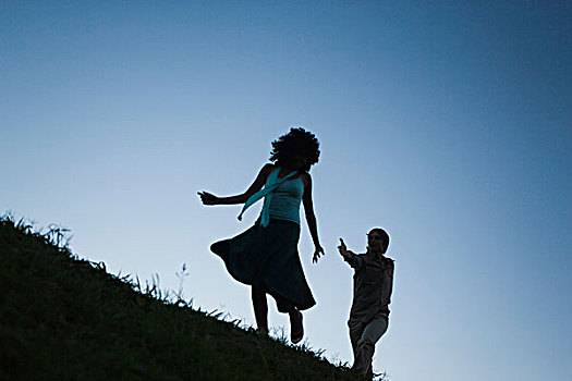 少妇,玩耍,跑,男人,追逐