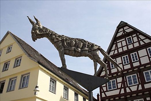 雕塑,驴,市场,广场,巴登符腾堡,德国,欧洲