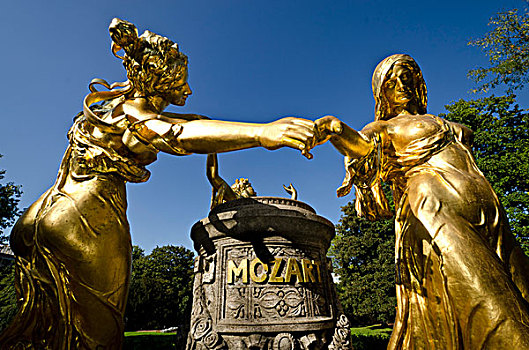 跳舞,金色,雕塑,莫扎特,纪念建筑,德累斯顿,萨克森,德国,欧洲