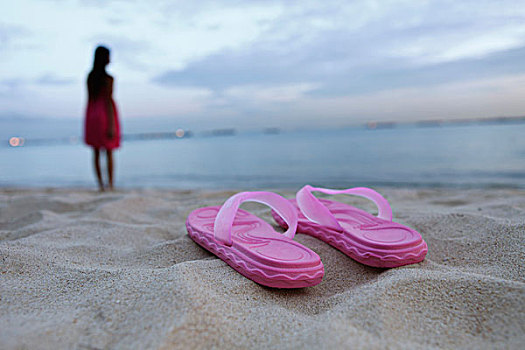 凉鞋,沙滩,女人,背景