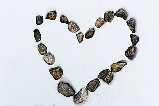 心形,小,石头,雪中,俯视图,特罗姆瑟,特罗姆斯,挪威,挪威北部,北方,斯堪的纳维亚
