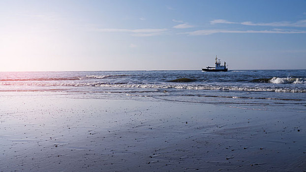 波浪,船,海滩