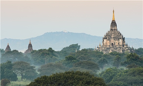 风景,庙宇,日出,缅甸
