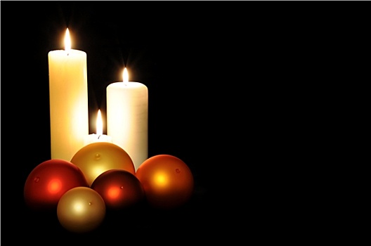 圣诞节,彩球,蜡烛