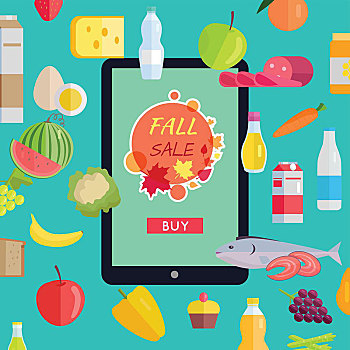 销售,上网,食品市场,旗帜,矢量,设计,秋天,丰收,多样,食物,饮料,网页,模版,概念,食物杂货,折扣,广告,风格