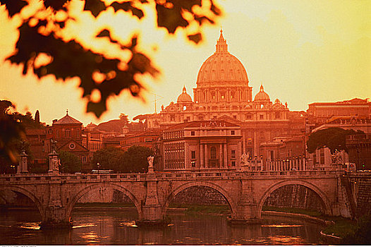 圣徒,圣彼得大教堂,日落,台伯河,梵蒂冈城