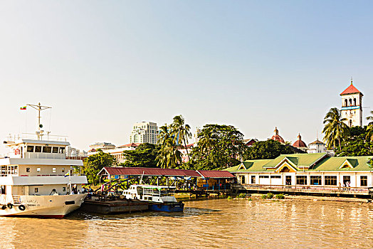 仰光,河,市中心,游船,港口,权威,建筑,区域,缅甸