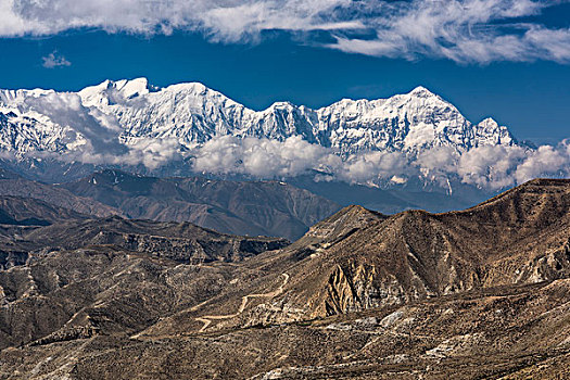 雪山,安纳普尔纳峰,山景,靠近,莫斯坦王国,喜马拉雅山,尼泊尔,亚洲