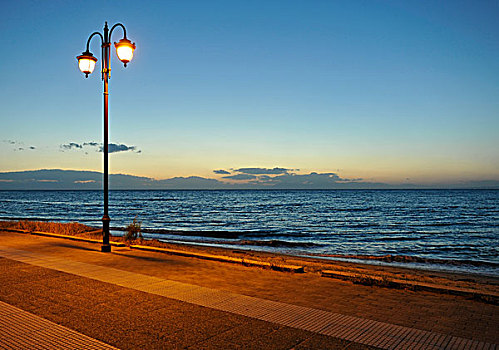 海边,一对,路灯,海洋,希腊,欧洲