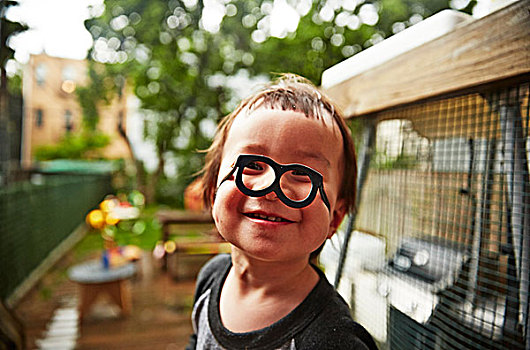 男孩,有趣,眼镜,花园