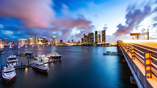 泊船,码头,城市,背景,迈阿密,佛罗里达,美国