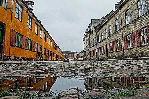 黄色,连栋房屋,哥本哈根,丹麦