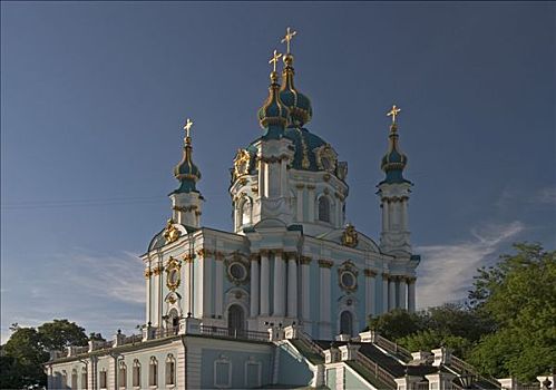 乌克兰,基辅,教堂,神圣,安德里亚,建造,木头,石头,建筑师,蓝天,阳光,树,2004年