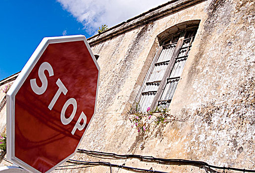 停车标志,正面,古遗址,安达卢西亚,西班牙,欧洲