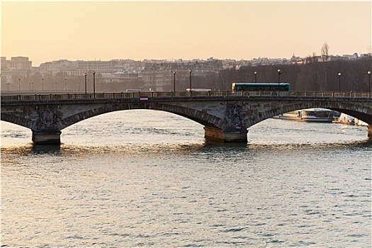 桥,巴黎,日落