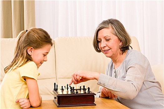 祖母,孙女,玩,下棋,一起