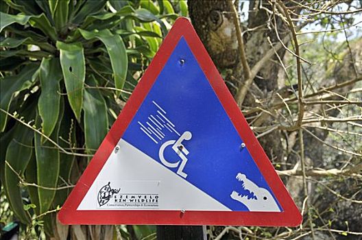 警告标识,轮椅,圣露西亚,鳄鱼,中心,南非,非洲