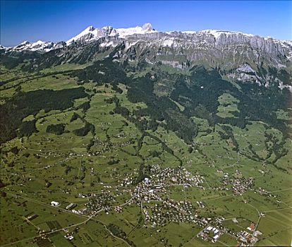 航拍,靠近,山脉,瑞士,欧洲