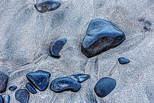 抽象,石头,沙子,特写,湿,海滩,俄勒冈