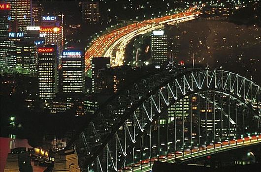 天际线,夜晚,高层建筑,悉尼,澳大利亚