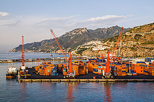 起重机,一堆,运输,货箱,码头,港口,萨勒诺,坎帕尼亚区,区域,意大利