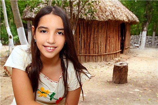 墨西哥人,印第安,玛雅,拉丁美洲,女孩,丛林,小屋,房子