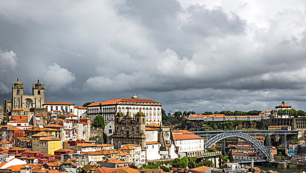 城市,桥,波尔图,大教堂,葡萄牙