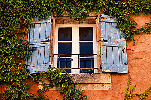 窗户,蓝色,百叶窗,鲁西永,普罗旺斯,法国