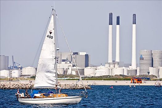 帆船,正面,工业,港口,哥本哈根,丹麦