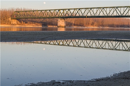 匈牙利,二月,桥,上方,多瑙河,时间,低水位,水平,特写