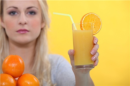 女人,玻璃杯,橙汁