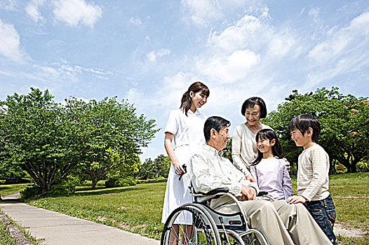 老人,轮椅,老太太,护理,女人,孩子