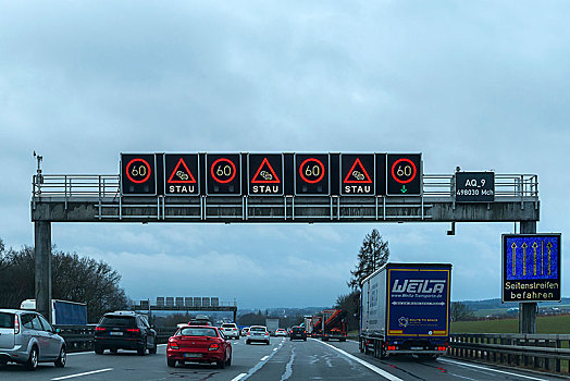 电子,警告,限速,塞车,指示器,高速公路,巴伐利亚,德国,欧洲