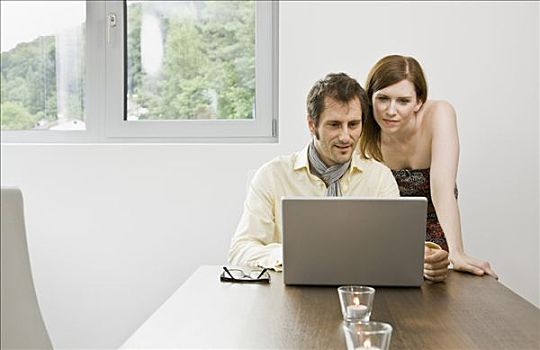 男人,女人,看,笔记本电脑