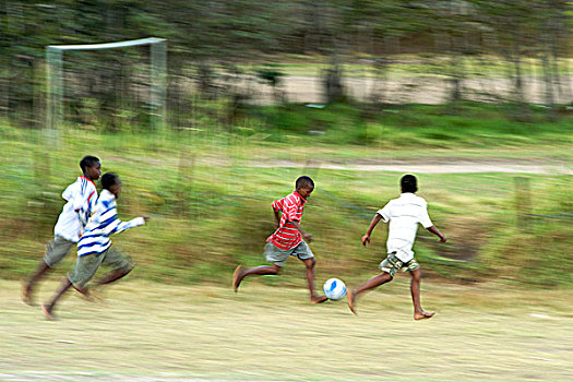 非洲,孩子,玩,足球,赤足,土地,开普敦,南非