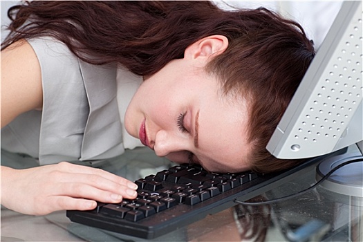 职业女性,睡觉,键盘,办公室