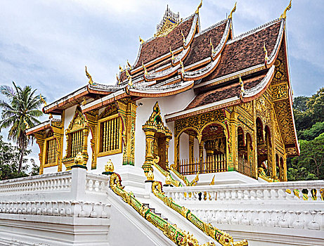 老挝,琅勃拉邦,省,庙宇,地面,山楂,康巴,皇宫,复杂,传统风格,建筑