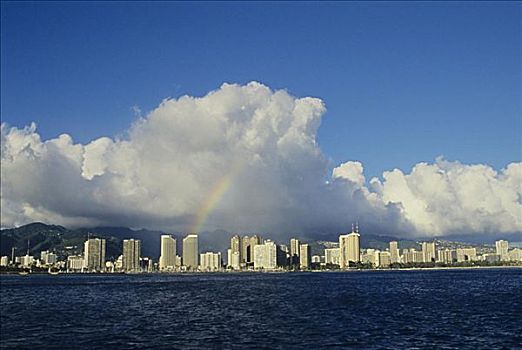 夏威夷,瓦胡岛,檀香山,彩虹,上方,怀基基海滩,蓝天