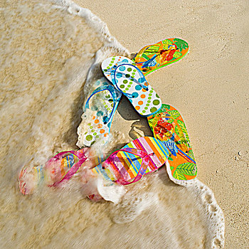 彩色,人字拖鞋,海滩